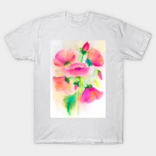 Pink poppies watercolor painting T-Shirt